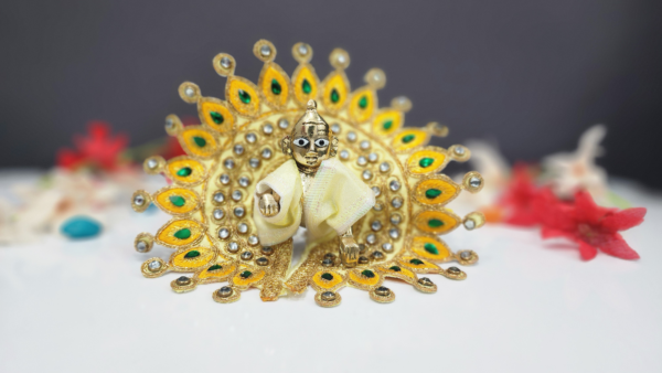 Moti Work Laddu Gopal Poshak - Yellow